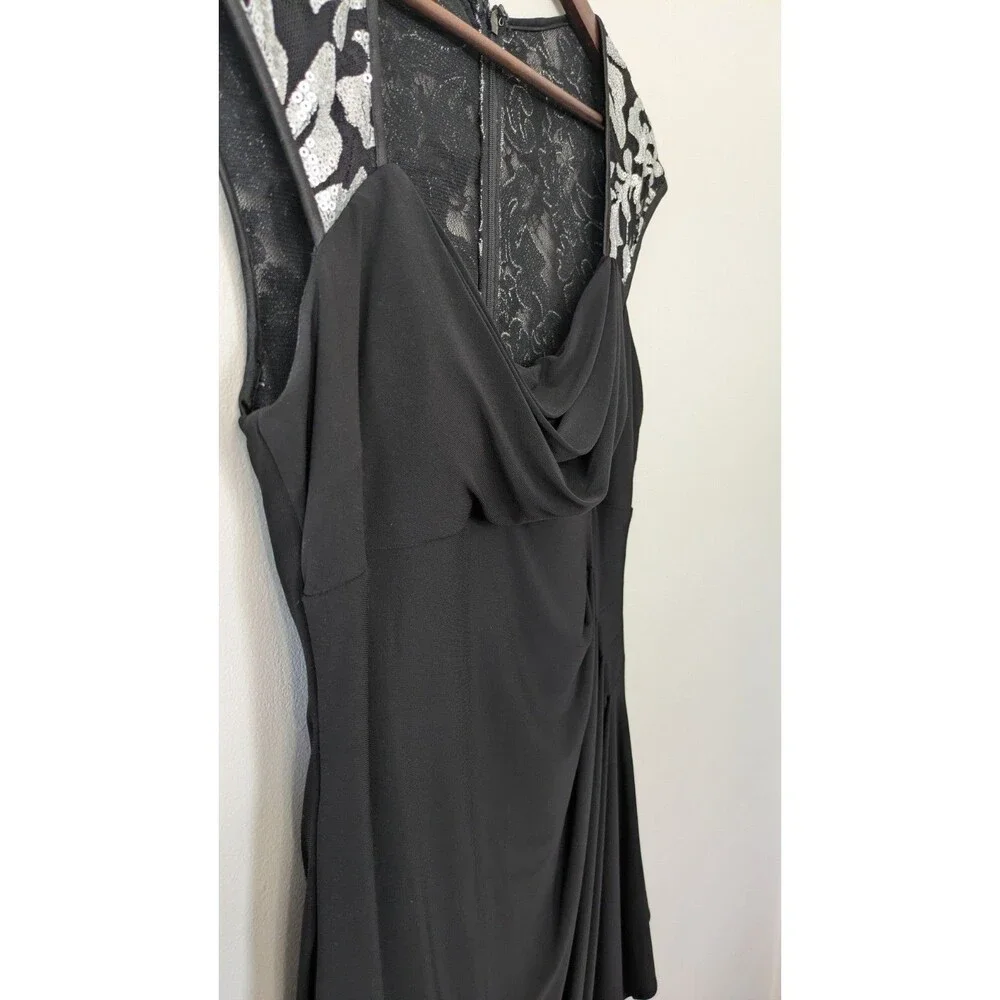 Vtg 90s Y2K Xscape Black Cocktail Dress 12 Hoco Babydoll Stretch Silver Sequin